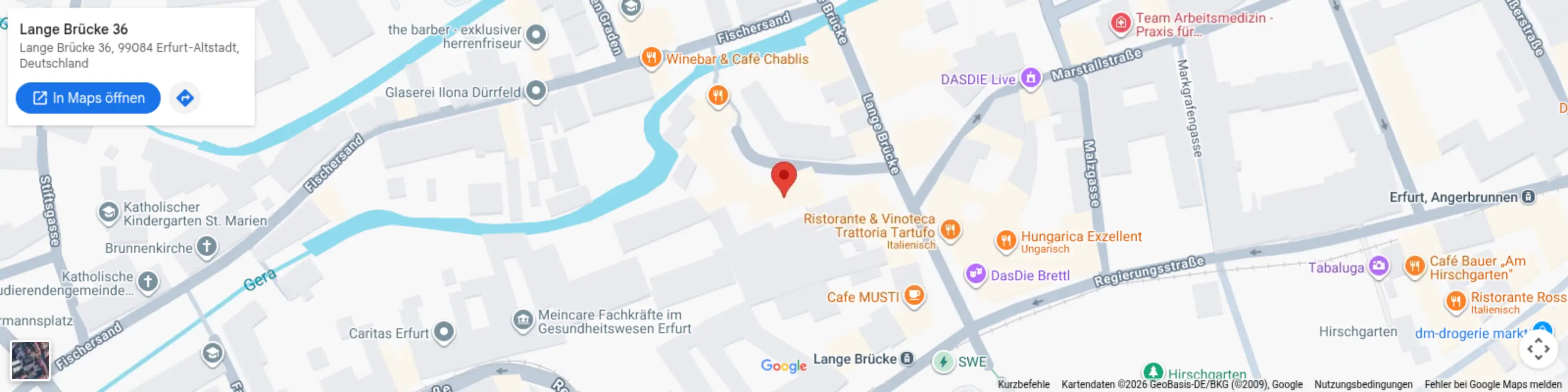 Kartenausschnitt: Hautarztpraxis an der Langen Brücke 36 in der Erfurter Altstadt